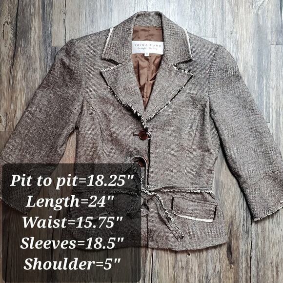 Trina Turk Women Size 8 Tan Houndstooth Blazer Preppy Classic Workwear Mod Style - Picture 5 of 9